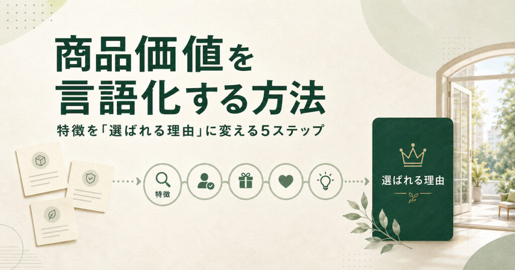 商品の特徴を選ばれる理由へ変える5ステップを表した図解